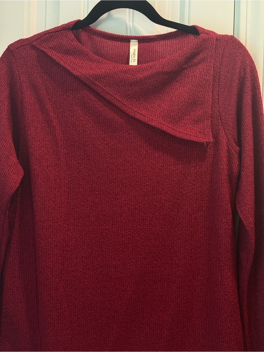 Magic Fit Textured Knit Sweater in Raspberry Red - Picture 2 of 6